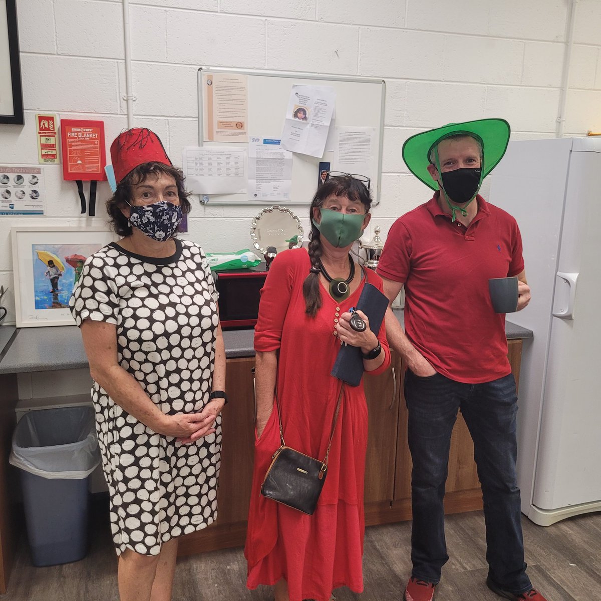 OLBAthlone's tweet photo. The #BowerBlue was infiltrated by a sea of #GreenAndRed today in #OLB. The staff has definitely nailed their colours to the mast & will be shouting #HonMayo in tomorrow's #AllIrelandFinal. #MayoForSam π©π₯ππ https://t.co/Te5hJy1JXl