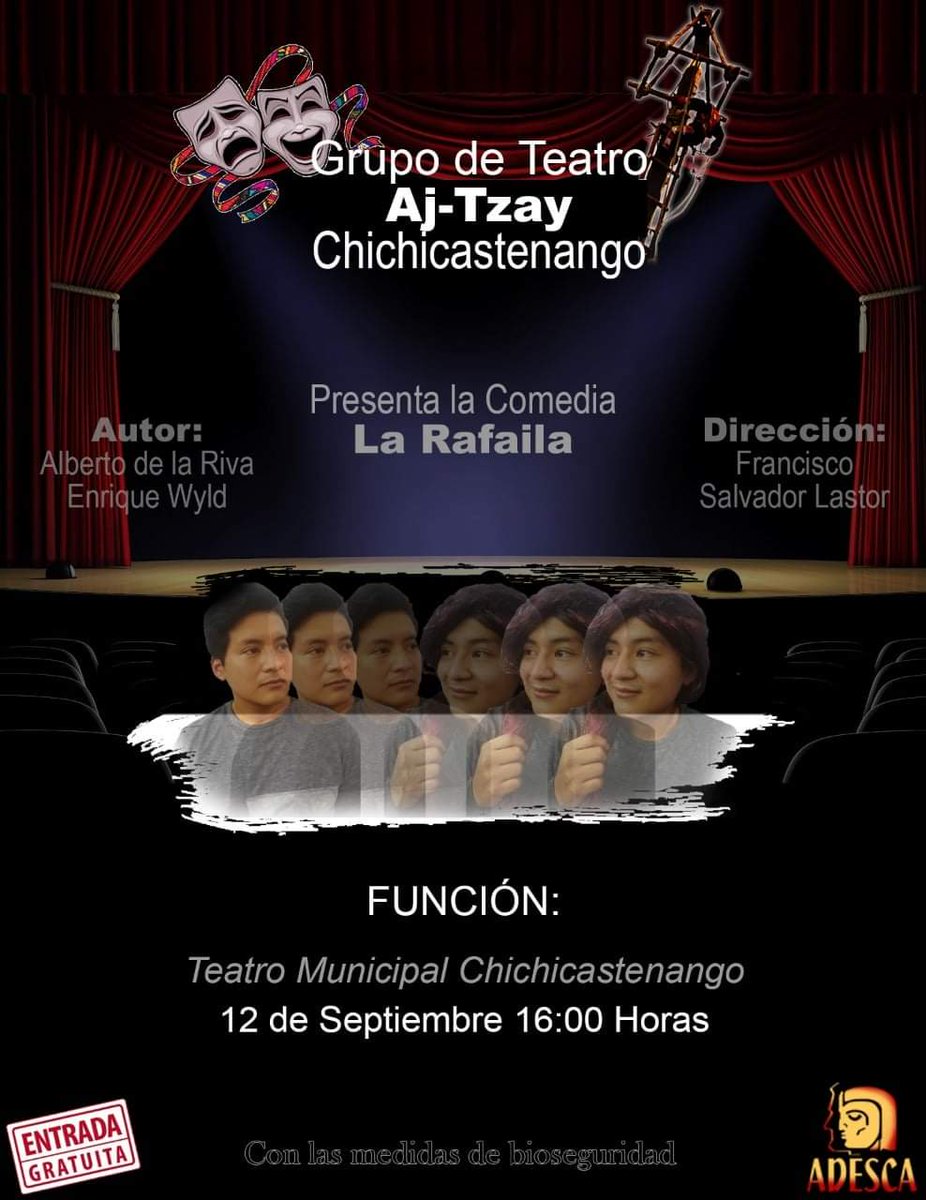 adescagt's tweet photo. #Teatro
Se presentará la comedia #LaRafaila en el Teatro Municipal de #Chichicastenango 

¡Cordialmente invitados!
#ADESCA #AlServiciodelaCultura 

@guillermonsanto @vallardo https://t.co/G3HH6BD9gh