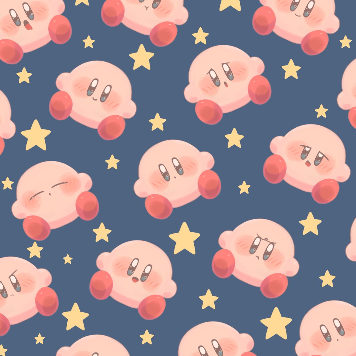 kirby blue background star (symbol) no humans blush simple background open mouth smile  illustration images