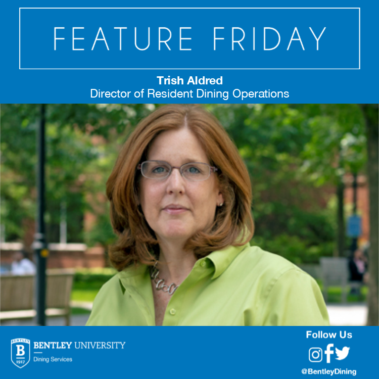 It's #FeatureFriday, Falcons! Meet Trish Aldred, the Residential Director of The 921.  She enjoys boating in the summer on lake Winnipesaukee and has been with Bentley Dining for 4. Be sure to say hello if you see her!