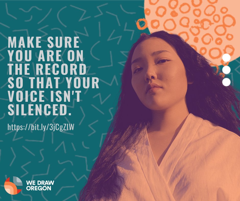 Use your voice! Get on the record! bit.ly/3jCgZIW

#WeDrawOregon #Community #WeMap #Redistricting #Oregon