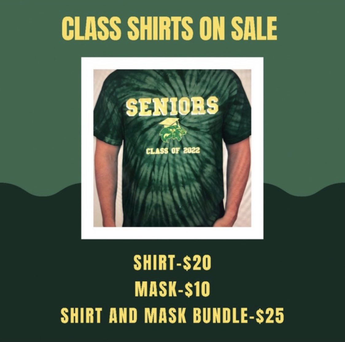 wlhs22's tweet photo. Buy our class shirts!! Check your emails for the link to purchase them. Consider the mask and shirt bundle (great deal). Show some senior PRIDE💚💚 https://t.co/lvOkyCO1Pw