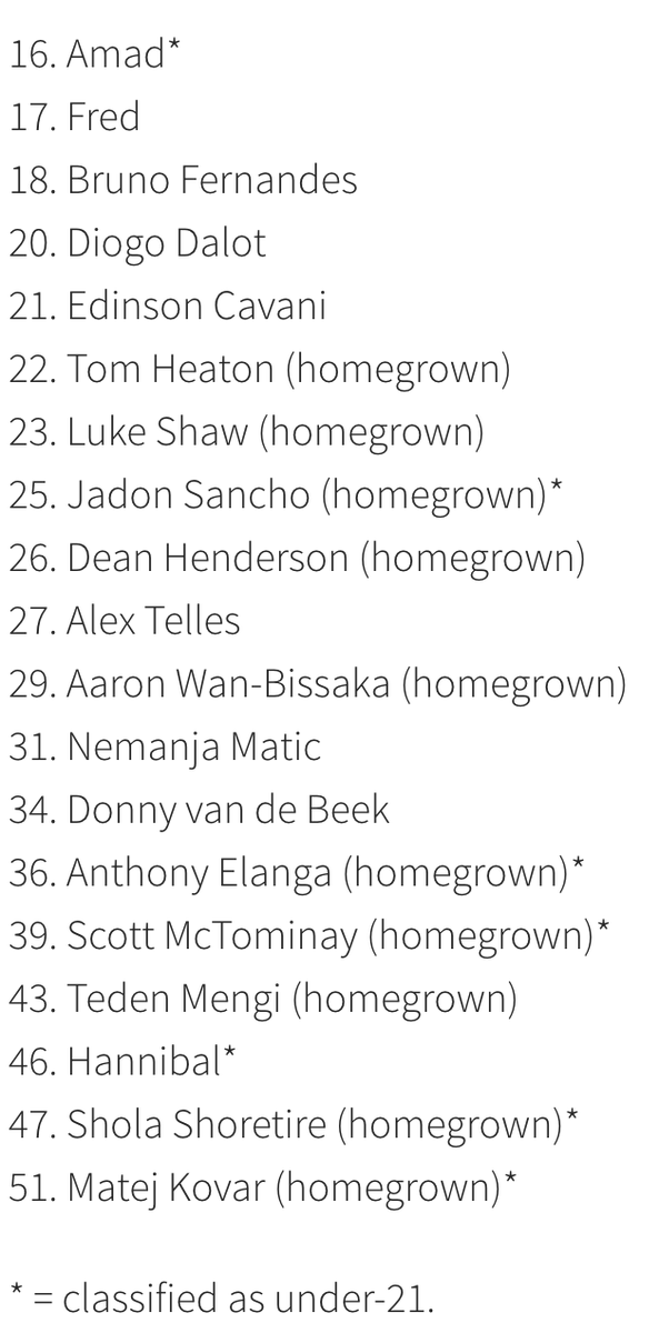 UnitedStandMUFC's tweet photo. Official: Confirmed #mufc 2021/22 Premier League squad https://t.co/GwFSECsvYC