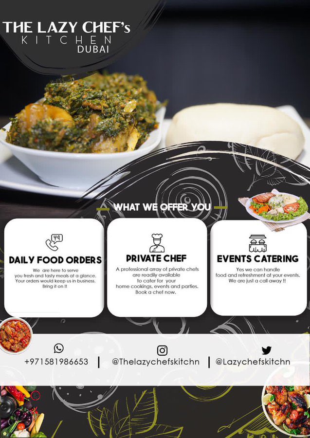 What’s a good vacation, without great food?

If you’re in Dubai & you want a superb, pan-African catering service, allow @JahmalUsen do for your tongue, what the sights & scenarios do for your eyes

He’s only a dm away