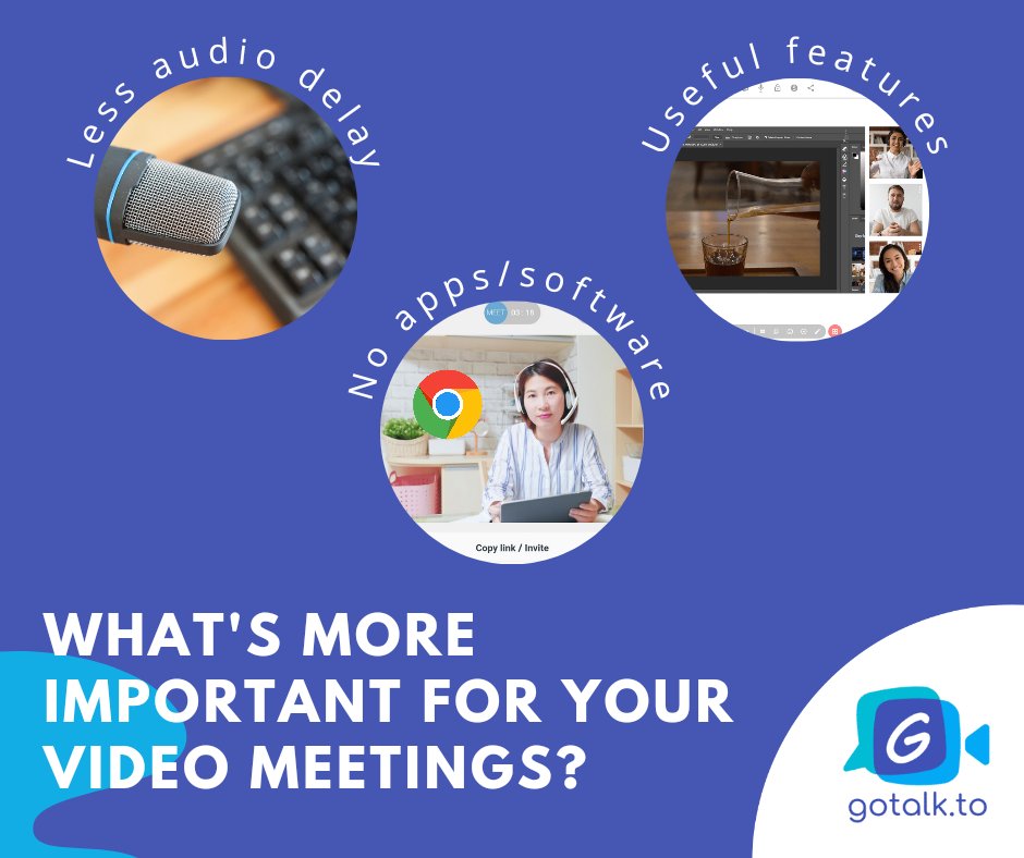 GotalkT's tweet photo. What do you value most when holding video meetings? No crosstalk? Useful features? Easily accessible?

Luckily Gotalk has all of these, but let us know in the comments if there's something else you find important too!

#wfh #videomeeting #videochat #remotework #zoomalternative https://t.co/tkMHUEulLs