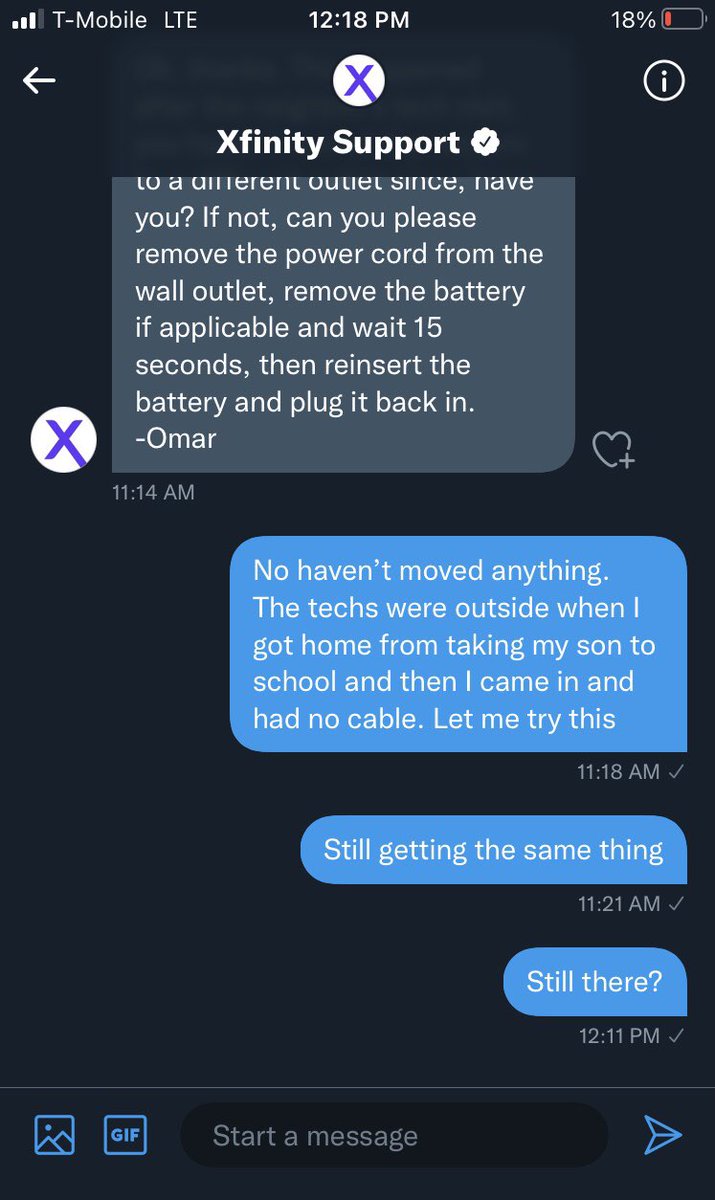 SteveLoveJr618's tweet photo. Been over an hour since the last response @XfinitySupport . Where’d you go Omar? https://t.co/OlHNRp3YGQ