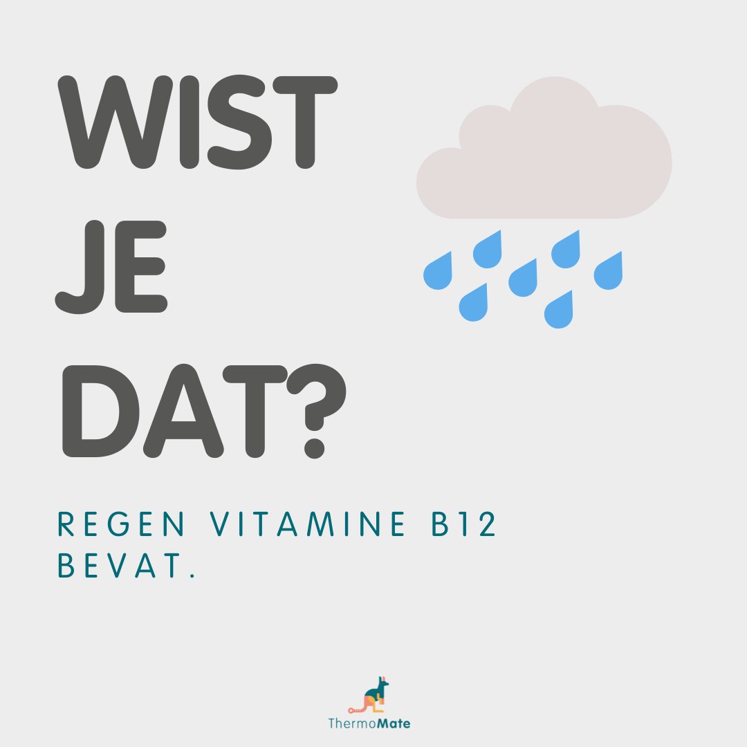 Een leuk weerfeitje om het weekend mee te starten! Wist jij dat regen vitamine B12 bevat en daarmee gezond is 🌧️. Vitamine B12 is belangrijk voor een goed functionerend zenuwstelsel.
Dus als jij de volgende keer weer mopperend in de regen fietst, denk dan even aan dit feitje 🦘⁠