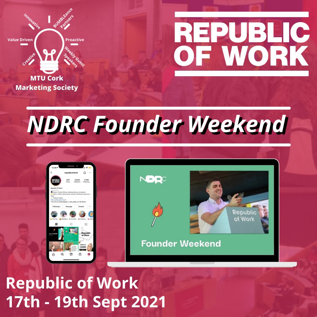 𝗪𝗲 𝗔𝗿𝗲 𝗕𝗮𝗰𝗸❗️

The first event we want to bring your attention to is with our friends over at The Republic Of Work. They are hosting the “NDRC Founder Weekend”

The link to sign up is hubs.ly/H0WhbNC0 

Deadline for applications is this Sunday Sept 12th at 23:59