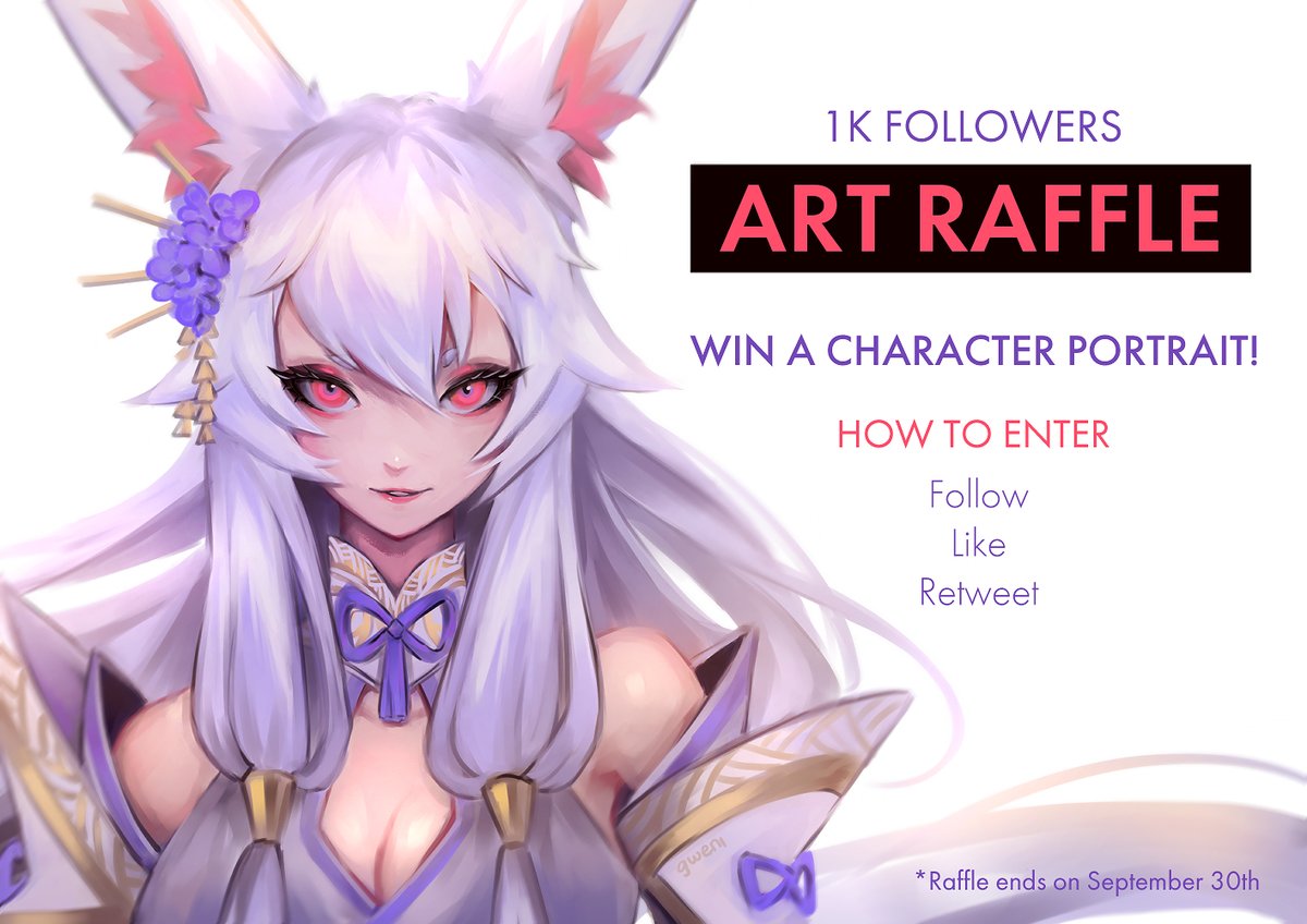 gweniart_'s tweet image. ✦ 1k ART RAFFLE ✦
This is my first art raffle! Come join in~
1 winner gets a character portrait!
(OC or fanart, female char please :D)

HOW TO ENTER
- Follow
- Like
- Retweet (no QRTs)
- (Optional) Tell me a fact about your character~

Raffle ends on September 30th. Good luck!