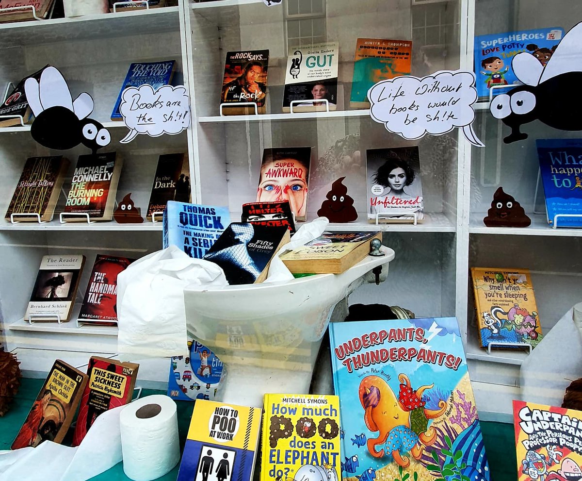 nr_book_shelter's tweet photo. I'll leave you to caption this week's window display 💩💩💩

#newwindowdisplay #poop #bestshitever #indiebookshop #secondhandbooks #booklovers #books #prelovedbooks #localshop #NewRoss #Wexford #supportlocal #BookTwitter https://t.co/mFIv31cO5U
