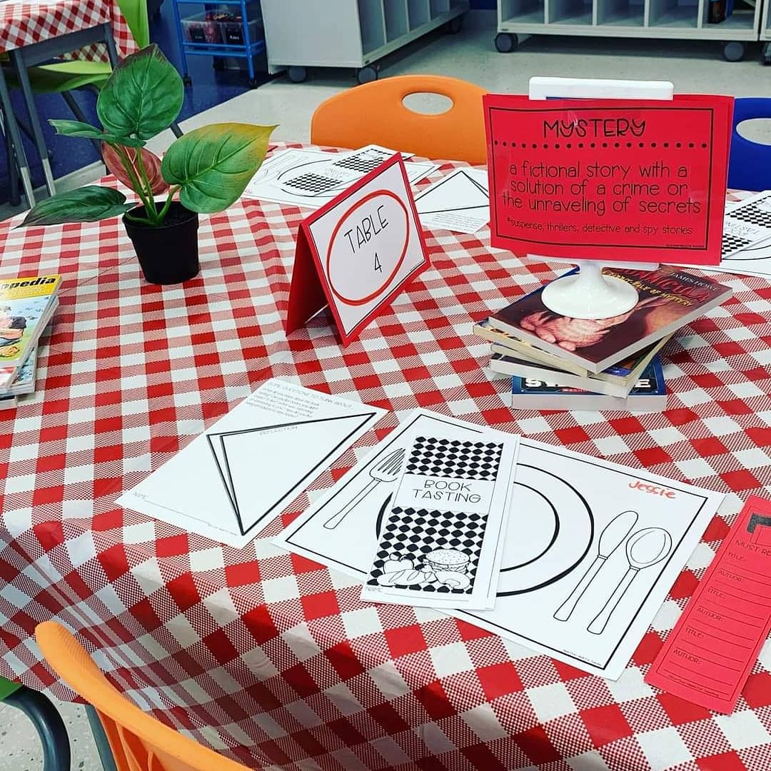 Teacher of the year, <a href="/meaghanmthomas1/">Meaghan Thomas</a> is the master of classroom transformations. 4th grade Book Tasting was on the menu today. #nhcs