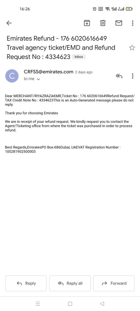 Over a week and waiting on the refund, <a href="/emirates/">Emirates</a> you can do better than that, efficient always buy this time.. it’s been lazy. #airlines #COVID19 #LoveIsNotTourism #traveling #travel #Trips