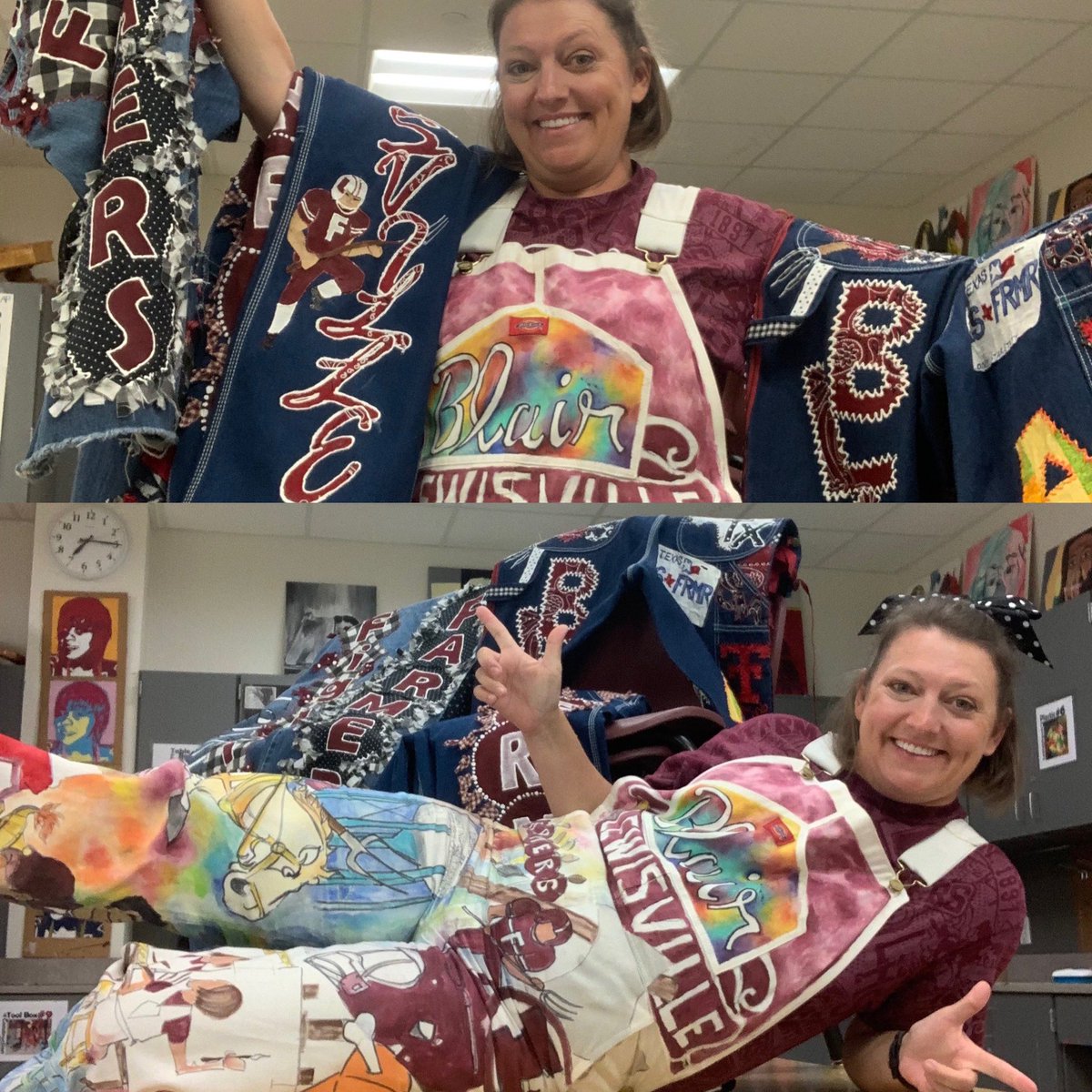 16years of Fighting Farmer overalls! #lhsspiritdays @LewisvilleHS @lewisvillestuco I want that spirit cone! @drlancasterdc @BarrientoscaLHS How ‘bout you?