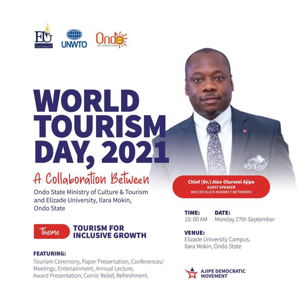 ogwasuanoye's tweet photo. It is a great privilege handed over to me by the Ondo State Ministry of Culture and Tourism and Elizade University, Ilara Mokin to be a guest speaker at the forthcoming World Tourism Day, 2021 https://t.co/4lQV6Kgguj