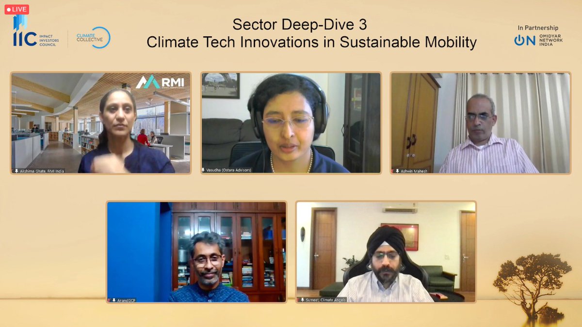 Our industry leaders @vasudhamadhavan @ashwinmahesh Anand Ganapathy Chennira Akshima Ghate Sumeet Singh share their views on sustainable mobility at #IndiaClimateConclave2021! @AdvisorsOstara @LithiumUrban @MicelioMobility @rmi_india Climate Angels Fund