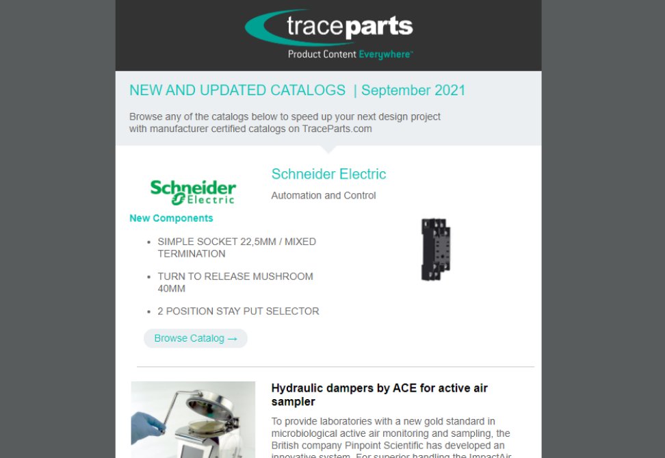 TraceParts's tweet photo. Our latest Catalogs Newsletter has been sent! 📨

Check out the new and updated part catalogs featuring products from: Schneider Electric, Special Springs, Essentra Components, MEA, MEROBEL.
👉 https://t.co/dlkw3eSVXE

#3DCAD #CAD #caddesign #TraceParts  #3DCADmodels https://t.co/IFG9UlpfG3