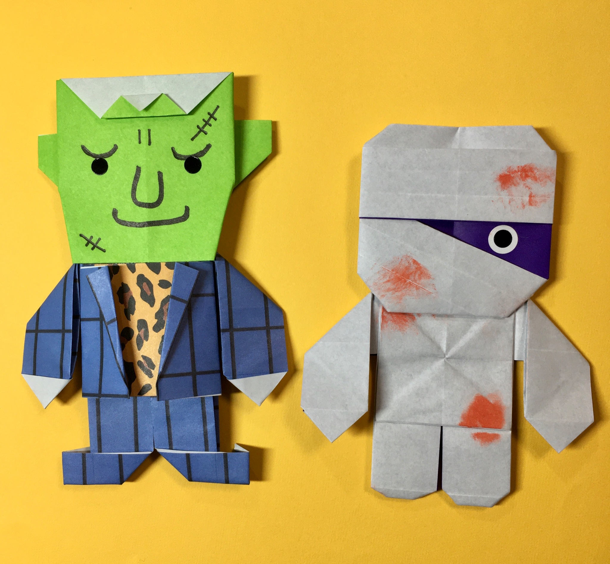 スローなのんちゃん カミキィさんがカッコいいフランケンさんを考案してくださったので イケイケのフランケンさんを作ってみました 可愛いやん おおかみ男さん 待ってるよ トリオ漫才しようね カミキィ 抗菌折り紙 Kowa Online Store