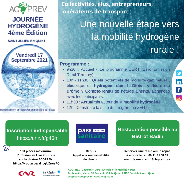 La 4 ème édition des journée #Hydrogene , c'est vendredi 17/09 à Saint-Julien-en-Quint, le matin, et aussi en live youtu.be/M_pqU2uegPQ
Notre partenaire <a href="/EnerKa_Conseil/">EnerKa</a>  présentera les résultats de son étude dur le #Diois.
<a href="/CNR_Officiel/">CNR</a> <a href="/auvergnerhalpes/">Auvergne-Rhône-Alpes</a>