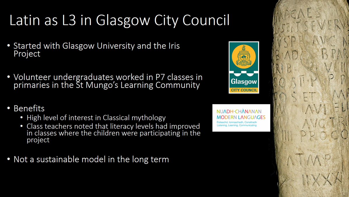 Lynne_SCILT's tweet photo. #ForwardWithL3 @AuntieBif explains the development of Latin as part of the @Glasgowlangs offer #invest #sustainability #language incl. @minimus_latin &amp; #history https://t.co/f2W7ATXrvX