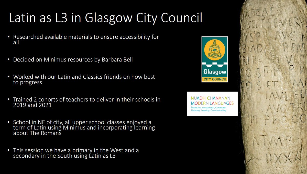 Lynne_SCILT's tweet photo. #ForwardWithL3 @AuntieBif explains the development of Latin as part of the @Glasgowlangs offer #invest #sustainability #language incl. @minimus_latin &amp; #history https://t.co/f2W7ATXrvX