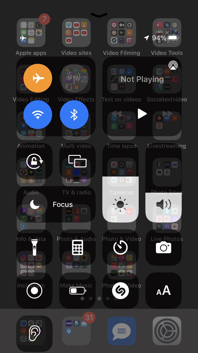 Control centre is visible over my main screen of apps