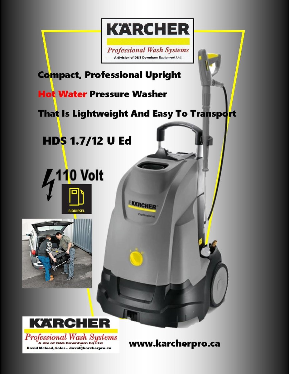 Microdabbler's tweet image. The Kärcher HDS 1.7/12 U Ed is an entry-level upright hot water pressure washer designed for the professional market. Powerful, robust and incredibly maneuverable, this unit is compact, light, and easy to transport. The HDS upright features a holding clip for the spray lance.