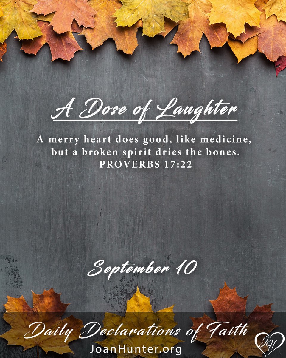 JoanHunter153's tweet photo. Daily Declaration: A Dose of Laughter

Father, you said that laughter does me good like a medicine. I thank you for that dose of heavenly medicine, and now I’m going to laugh all day long because a merry heart brings healing like a medicine.

#joanhunter
#dailydeclararion https://t.co/UbxOWL9gRq