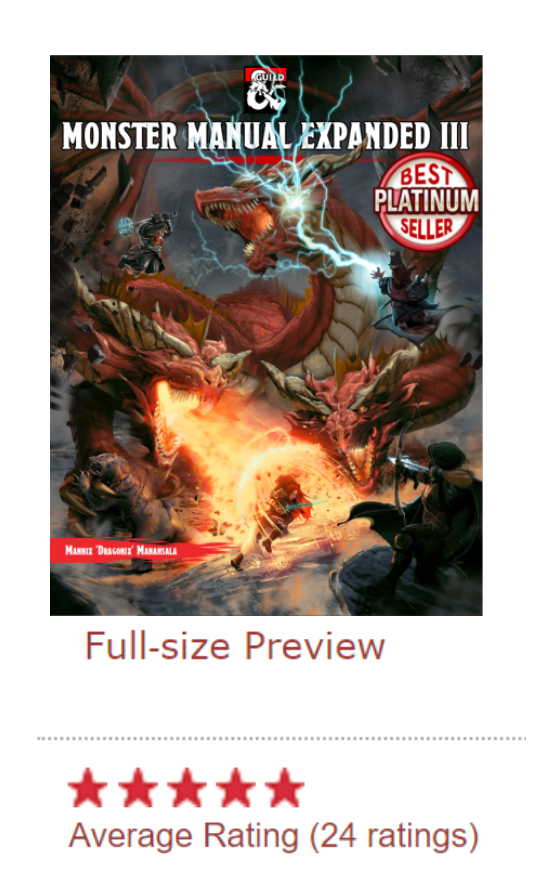 DM_Dragonix's tweet photo. Thank you to everyone who has left a rating or review for Monster Manual Expanded III! For those who made an effort to write a review, I want you to know that I greatly value and appreciate it! 😀
#DMsGuild #dnd #5e #dungeonsandragons #ttrpg #monstermanual https://t.co/pwH8QeFU8r