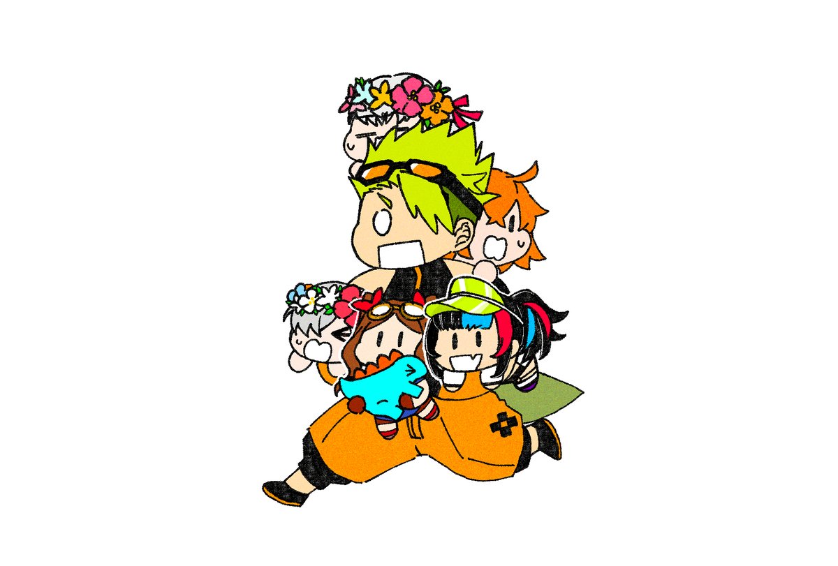 fujimaru ritsuka (female) ,sei shounagon (fate) multiple girls black hair orange hair chibi head wreath visor cap smile  illustration images