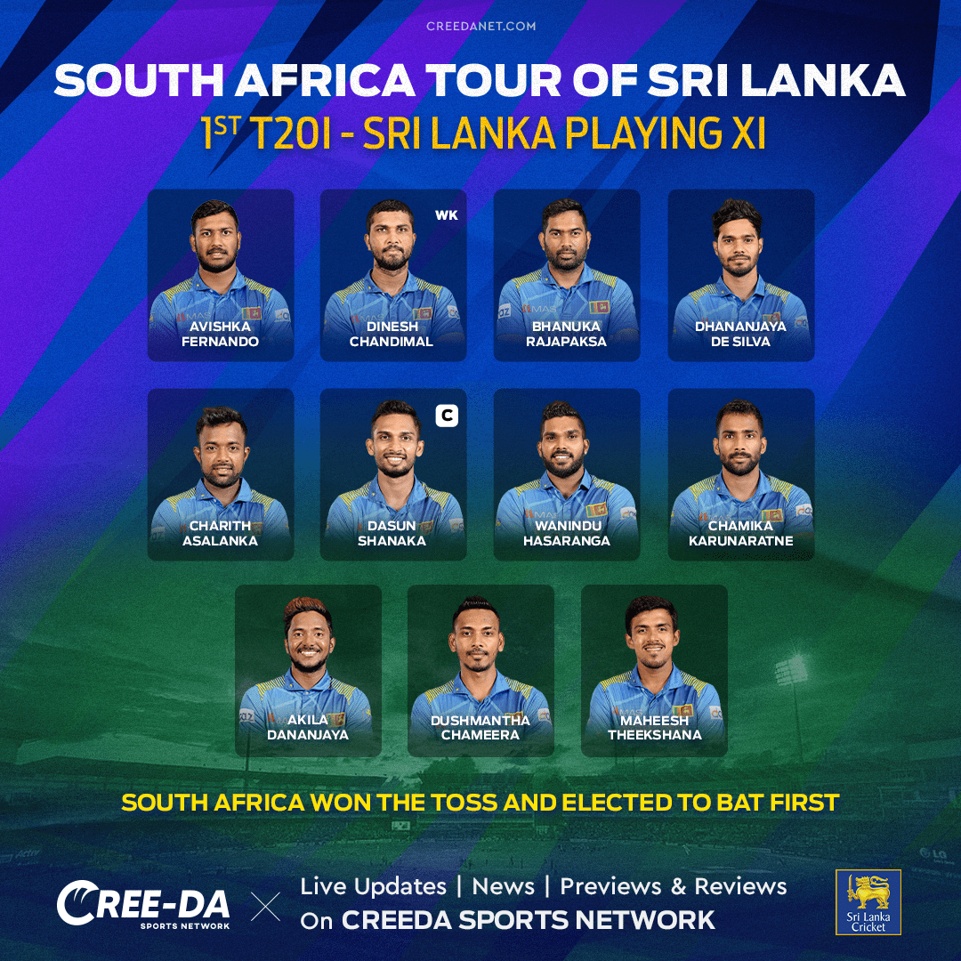 CreedaNetwork's tweet photo. Bhanuka Rajapaksa and Akila Dananjaya included in the Playing XI ✅🏏🇱🇰

#Creedanet #SLvsSA2021 #T20Series https://t.co/y3tM8Wfe7L