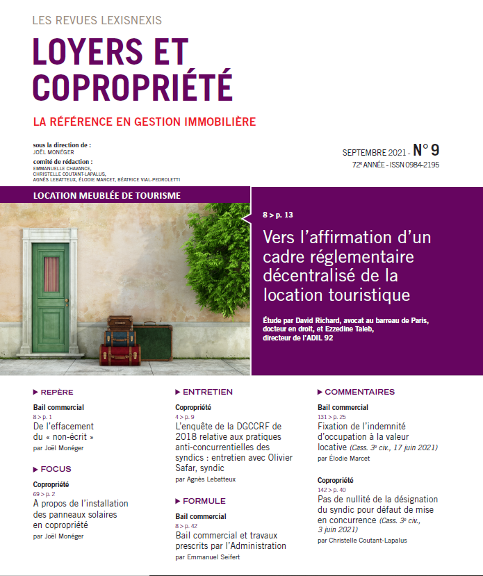 Un immense merci à l'ensemble des auteurs ayant participé à ce numéro de septembre très riche : <a href="/joeldubail/">Joel MONEGER</a> @coutant_lapalus, E. Marcet, E. Chavance, A. Lebatteux, B. Pedroletti, E. Cruvelier
Merci à D. Richard et E. Taleb pour leur belle étude relative à la location touristique