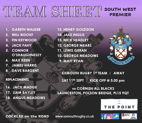 ExmouthRFC's tweet image. 📣TEAM ~ Cockles Away Day in to Cornwall @CABs_Rugby_Club be seeing you on Saturday #cockles💜 @swsportsnews