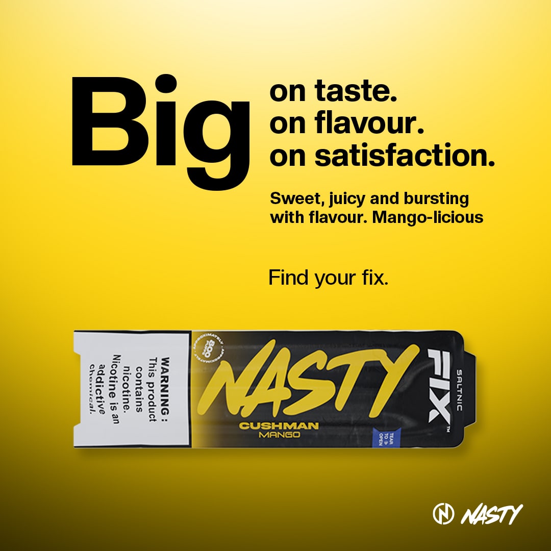 NstyWorldwide's tweet photo. Superstar Flavour!๐โจ
Our superstar Cushman Mango flavour is now available in the unbelievably convenient NASTY FIX!
Just tear packaging and inhale - as easy as that.
#FindYourFix https://t.co/Pe1ASgEr5j