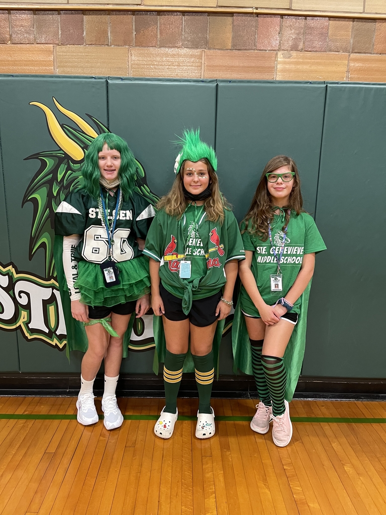 SGMSdragons's tweet photo. 💚🐲The spirit game is strong with this week’s spirit cape winners. Briana, Lilah, and Kailyn are sporting all the green and white today! #sgmsrocks #sgtradition #gobiggreen🐲💚 https://t.co/LPc2rz5Ea7