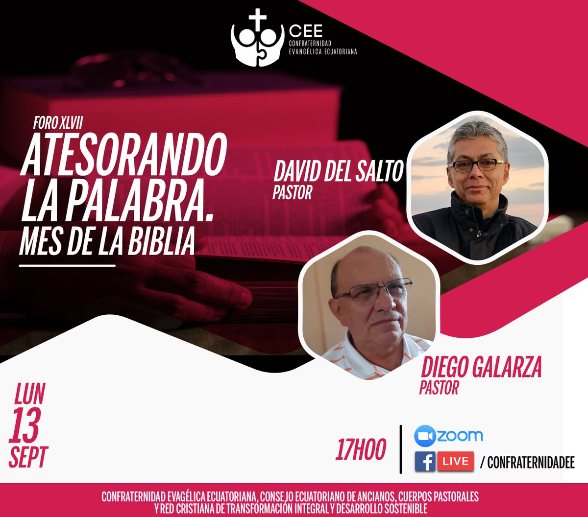 Invitación a participar en el #ForoVirtual XLVII  Atesorando la Palabra "Mes de la Biblia" Solicite la clave por interno para Zoom. #evangelicos #cristianos #confraternidadevangelica #ecuador