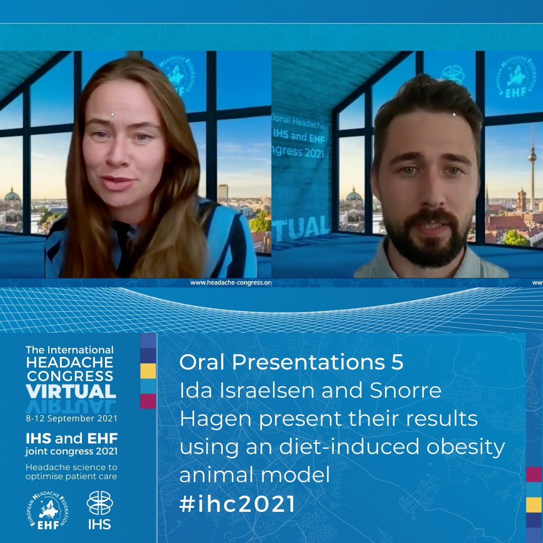 Ida Israelsen and Snorre Hagen discuss results using an diet-induced obesity animal model which features raised intracranial pressure in the oral abstract presentations 5 @IHS_Official <a href="/EHF_Official/">European Headache Federation</a> #IHC2021 #headache #pressure