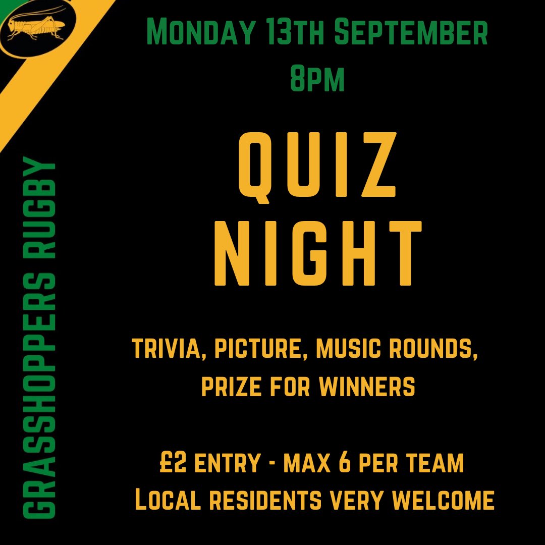 GrasshoppersLDN's tweet photo. Quiz Night returns ⁦@GrasshoppersLDN⁩ this Monday 13th  September from 8pm. Local residents very welcome. #Trivia #Quiz #QuestionOfTheDay #QuizTime #FunFacts #DidYouKnow #Quizzing #WestLondon #Hounslow #Osterley #Isleworth #Brentford #Chiswick #Acton #Kew #Hanwell ppp #S https://t.co/Pn9ErswFZ5
