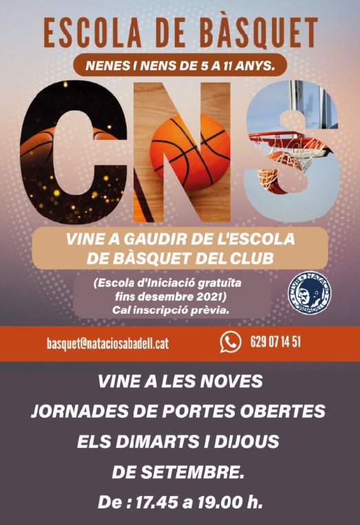 VINE AL GAUDIR DE L'ESCOLA DE BÀSQUET DEL CLUB.
NENES I NENS DE 5 A 11 ANYS.⛹🏽‍♀️⛹️
Jornades de portes obertes els dimarts i dijous de setembre.
🏀🏀INSCRIU-TE!🏀🏀
basquet@nataciosabadell.cat

#cnsbasquet
#somcnsbasquet
#cnsabadell
#sabadell
#basquetsabadell