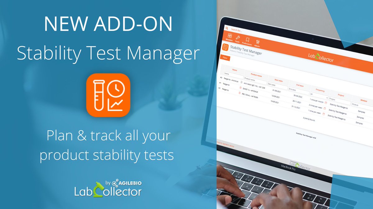 agilebio's tweet image. Stability studies management made easy! Discover our new add-on Stability Test Manager
✔Add unlimited plans
✔Link to multiple add-ons 
✔Manage date and time of your tests
&amp;amp; much more!
Learn more today and visit our website: bit.ly/3jZmYHN

#StabilityTest #LabCollector