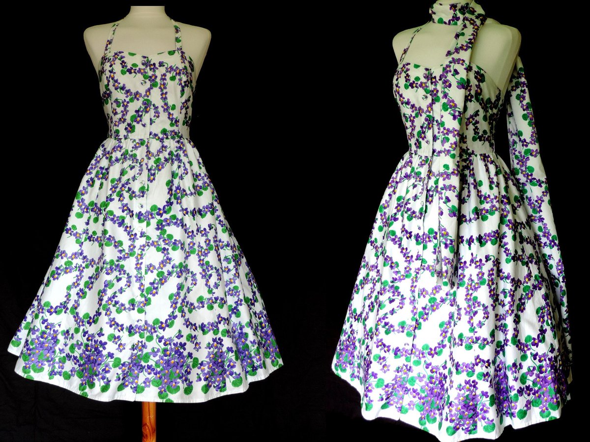 Excited to share the latest addition to my #etsy shop: 50s Halter Neck Dress in Violet & Green, Vintage Mid Century Dress and Shoulder Wrap etsy.me/3lbrJ0r #purple #green #floral #pinuprockabilly #sleeveless #halterneck #1950sdresss #50sfrock #50sdress #violets