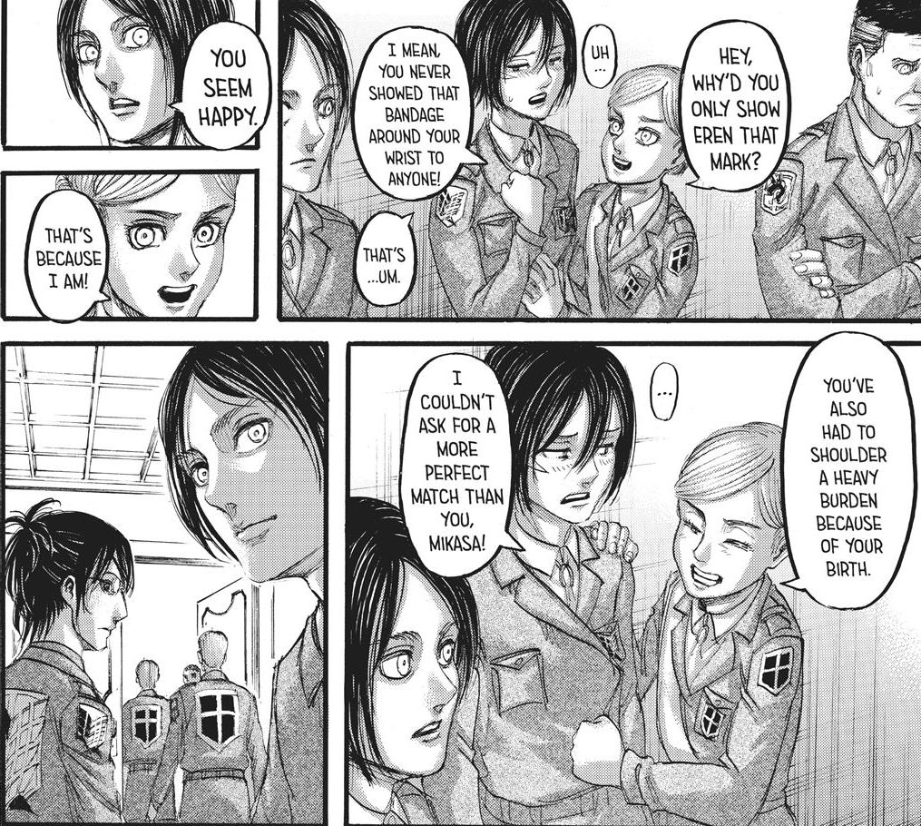 you are telling me historia wouldn't respect mikasa after a scene llike this... stfu. that ain't my hisu. 