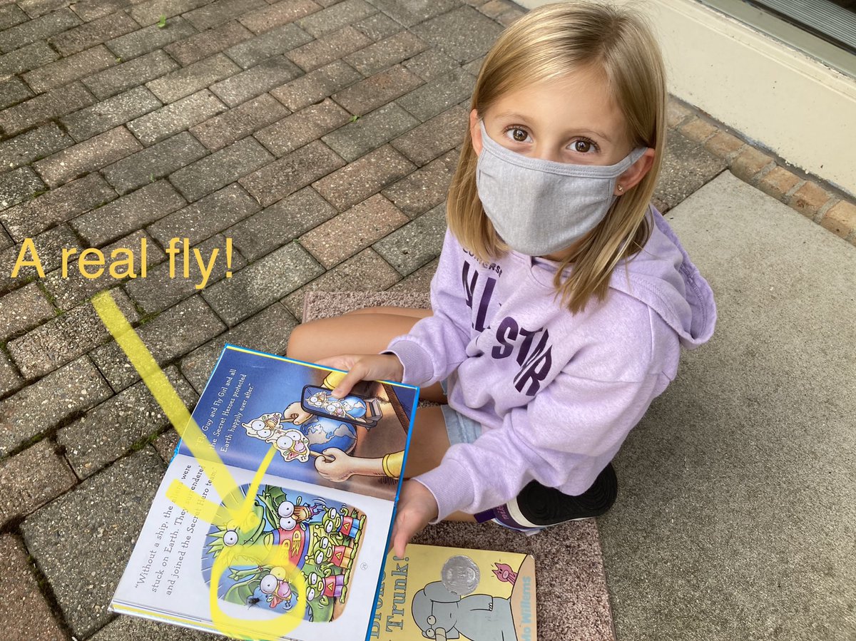 RESLibrary_DCS's tweet photo. One of the many benefits of reading outside in the courtyard - an actual fly landing on your Fly Guy book to read with you! https://t.co/C6QiUUpCtf
