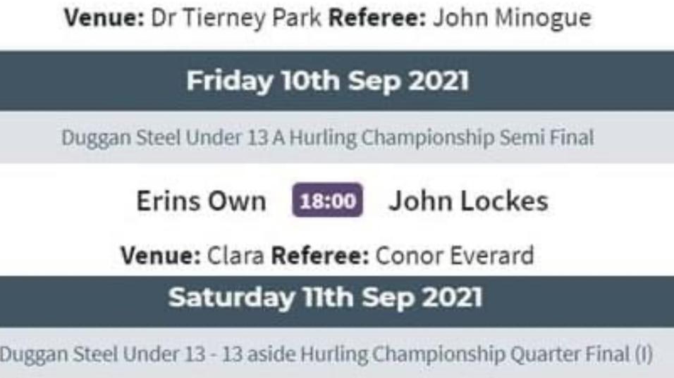 U13 semi final tonight in Clara at 6pm. Support welcome
