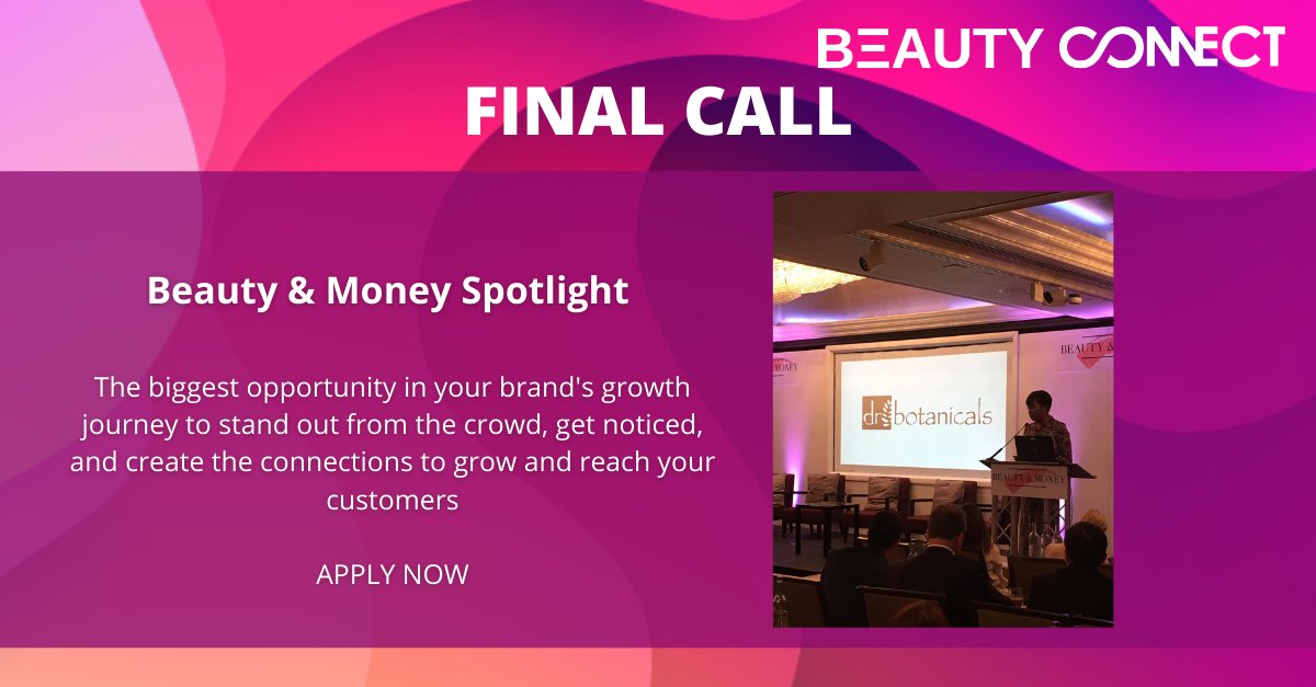 Final call for all indie brands to enter the Beauty &amp; Money Spotlight at Beauty Connect LA (November 2-3) – applications close this Sunday

To apply: hubs.ly/H0X1DxP0

#beautyconnect #pitching #beautyindustry #indiebeauty  #sharktank #brandgrowth #investmentopportunities