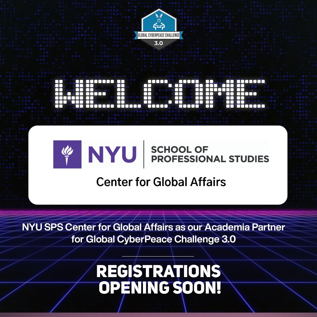 Global CyberPeace Challenge (@icyberchallenge) on Twitter photo 📢 We are proud to have <a href="/NYUCGA/">NYUGlobalAffairs</a> as our Academia Partner for GCC 3.0
#CyberPeace☮️ #CyberEthics #OnlineSafety #CyberSecurity 📢 We are proud to have <a href="/NYUCGA/">NYUGlobalAffairs</a> as our Academia Partner for GCC 3.0
#CyberPeace☮️ #CyberEthics #OnlineSafety #CyberSecurity