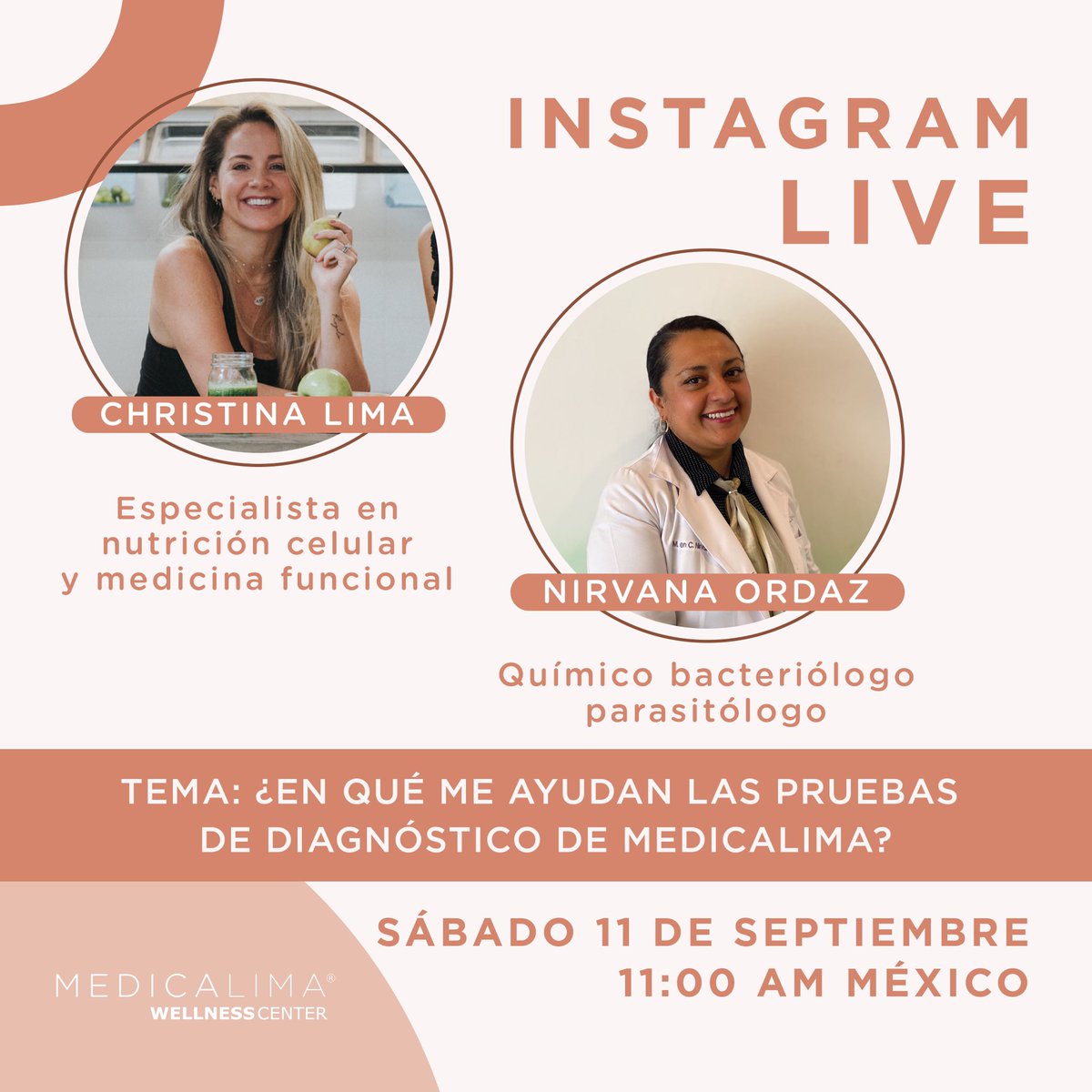 MEDICALIMA's tweet photo. Los esperamos este sábado 11 a las 11:00am de México 🇲🇽 para que conversemos un poco con nuestra especialista y Química 👩‍🔬 Nirvana Ordaz, sobre la importancia de hacer un diagnóstico integral y las pruebas clínicas que hoy tenemos

¡No se lo pueden perder! @MEDICALIMA https://t.co/pLPwieHjpL
