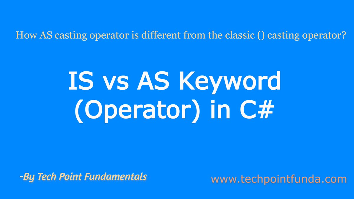 TechPointFunda's tweet image. IS vs AS Operator C# | Casting vs AS Operator | Conversion vs AS Operator:

 youtu.be/OE0nxcUzxGo via @YouTube 

#CSharpInterviewQuestionsAndAnswers #CsharpInterviewQuestions2021 #InterviewPreparation #InterviewQuestionsAndAnswers #CSharp #techpointfundamentals #techpointfunda