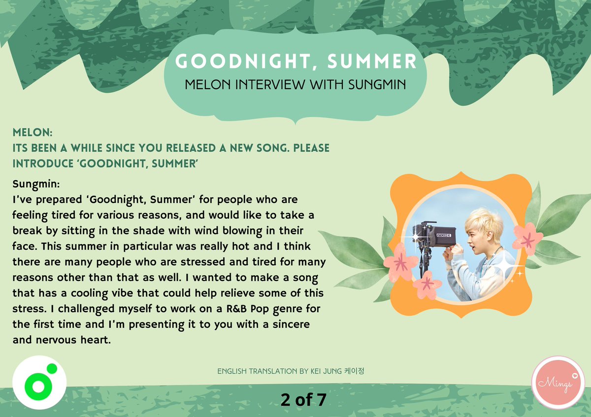 mings_team's tweet photo. ‘I hope this song is healing even if it’s just for a while…’, @LIU_Sungmin [Goodnight, Summer] Comeback Interview with Melon

🖇 https://t.co/kOERhzvBo3
English Translation by: @keijung21 

#성민 #SUNGMIN #Goodnight_Summer #굿나잇써머 https://t.co/Ak1PqBAc06