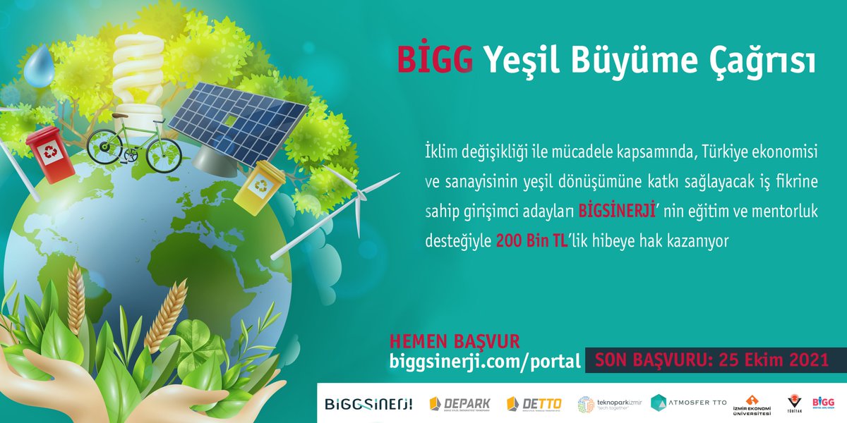 İklim değişikliği ile mücadele kapsamında, Türkiye ekonomisi ve sanayisinin yeşil dönüşümüne katkı sağlamak amacıyla BiGG Yeşil Büyüme Çağrısı açılıyor. 200Bin TL hibe destekli çağrıya biggsinerji.com/tr/bigg-yesil-… başvurabilirsiniz.
