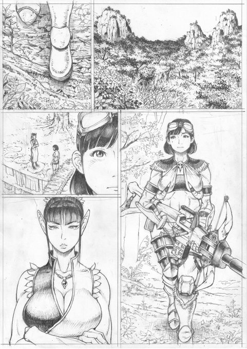 次回作は狩りのシーンこそありませんが、少しでも原作ゲームっぽくなるように頑張っております。線画は3分の2ほど終わりました。相変わらず顔が下手で安定しないので仕上げ時に修正する予定。 